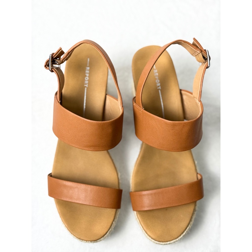 Report Tan Faux Leather Cork Espadrille Wedge Sandals Women Size 10